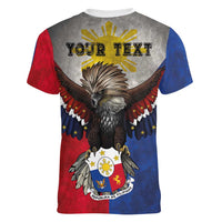 Custom Philippines World Champion Boxing Women V-Neck T-Shirt Eagle-Grunge Design - Wonder Print Shop