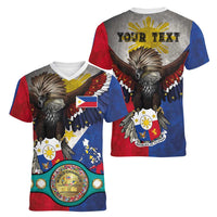 Custom Philippines World Champion Boxing Women V-Neck T-Shirt Eagle-Grunge Design - Wonder Print Shop