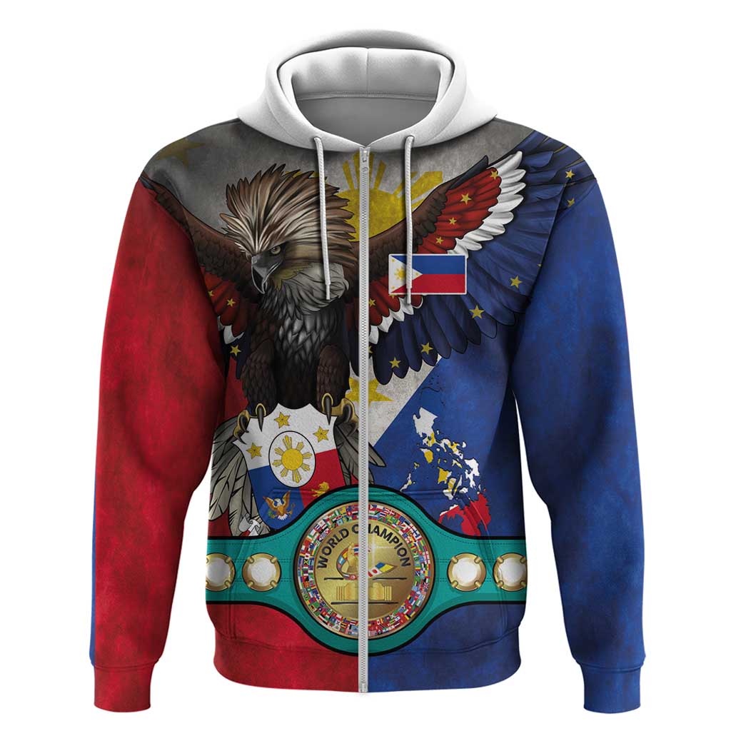 Custom Philippines World Champion Boxing Zip Hoodie Eagle-Grunge Design - Wonder Print Shop