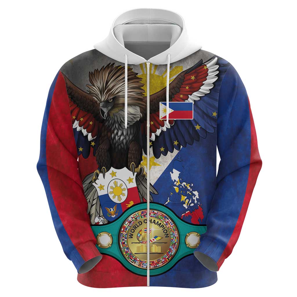 Custom Philippines World Champion Boxing Zip Hoodie Eagle-Grunge Design - Wonder Print Shop