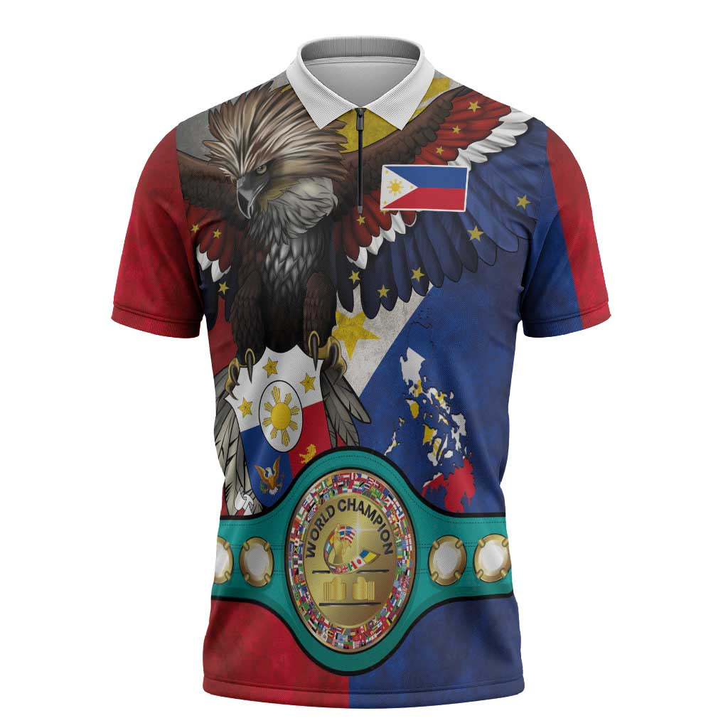 Custom Philippines World Champion Boxing Zipper Polo Shirt Eagle-Grunge Design - Wonder Print Shop