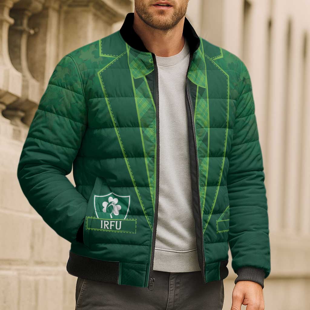 Custom Ireland Rugby Traditional Suit Costume Bomber Puffer Jacket Shamrock Sporty Style - Wonder Print Shop