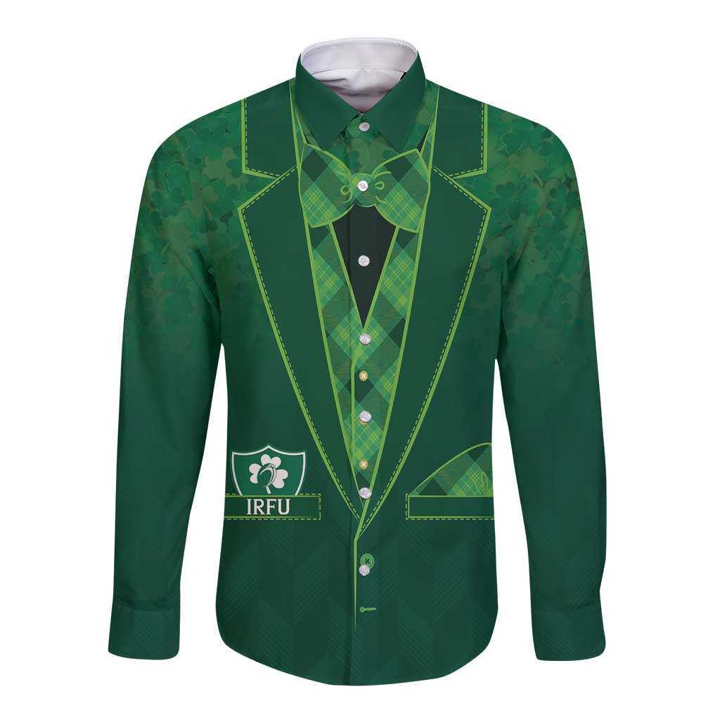 Custom Ireland Rugby Traditional Suit Costume Long Sleeve Button Shirt Shamrock Sporty Style - Wonder Print Shop