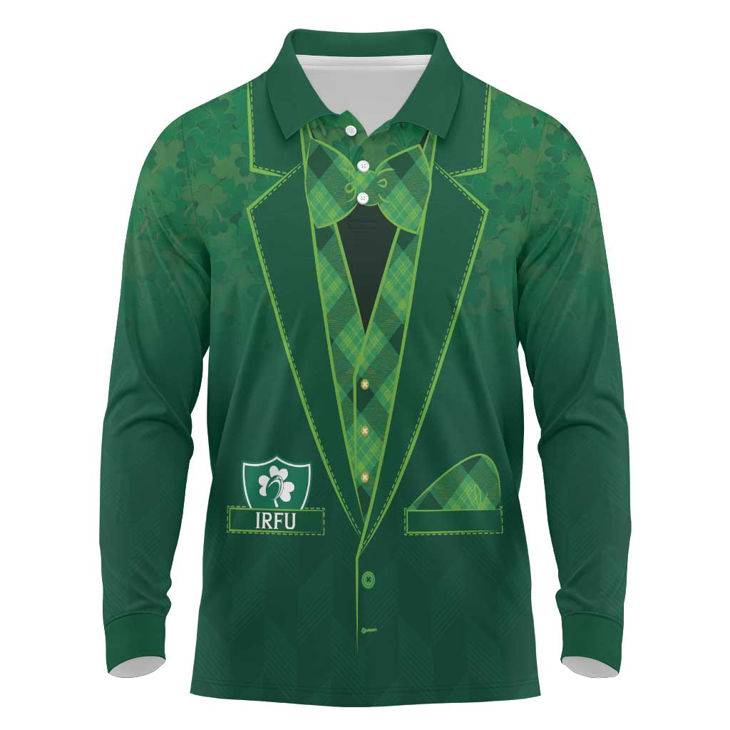 Custom Ireland Rugby Traditional Suit Costume Long Sleeve Polo Shirt Shamrock Sporty Style - Wonder Print Shop