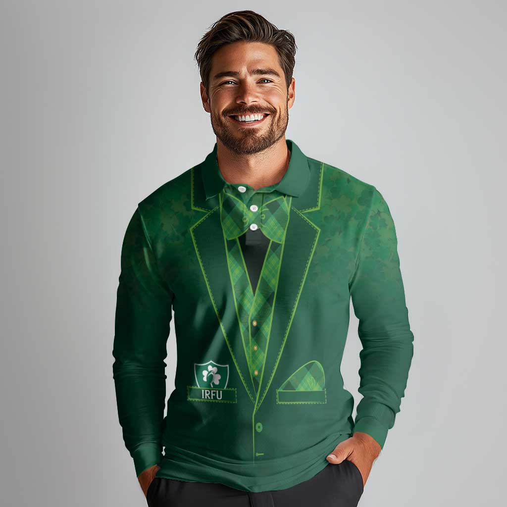 Custom Ireland Rugby Traditional Suit Costume Long Sleeve Polo Shirt Shamrock Sporty Style - Wonder Print Shop