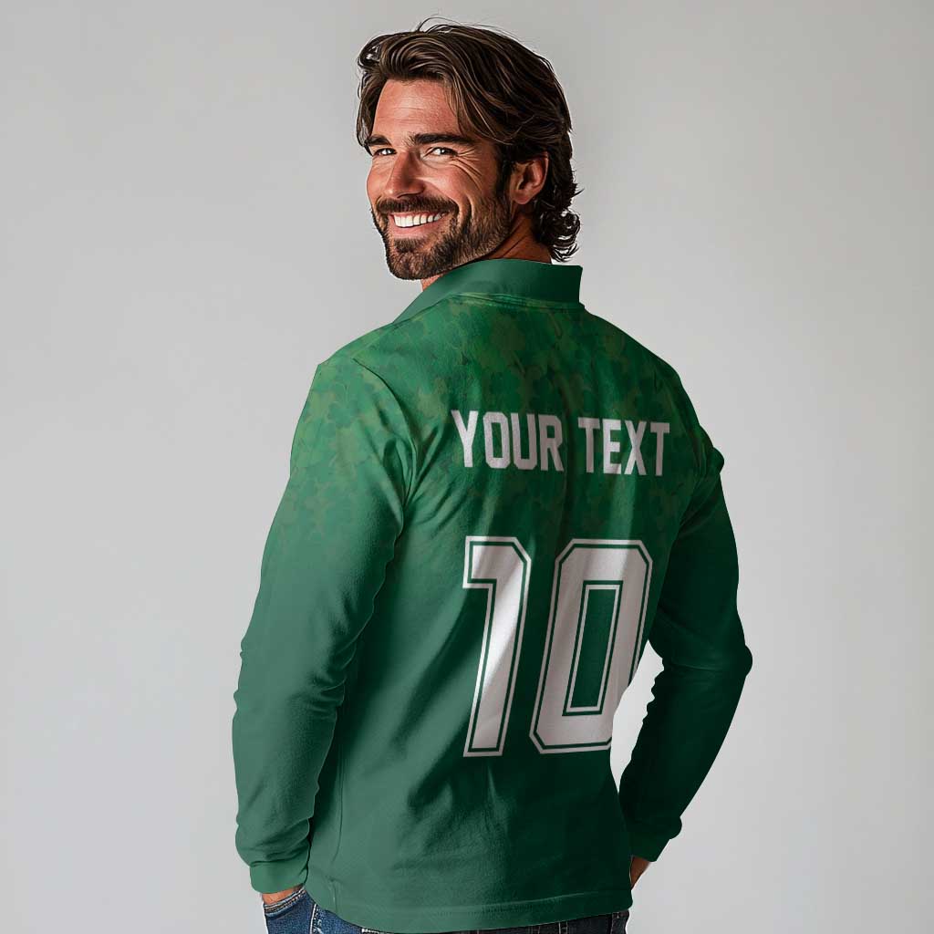 Custom Ireland Rugby Traditional Suit Costume Long Sleeve Polo Shirt Shamrock Sporty Style - Wonder Print Shop