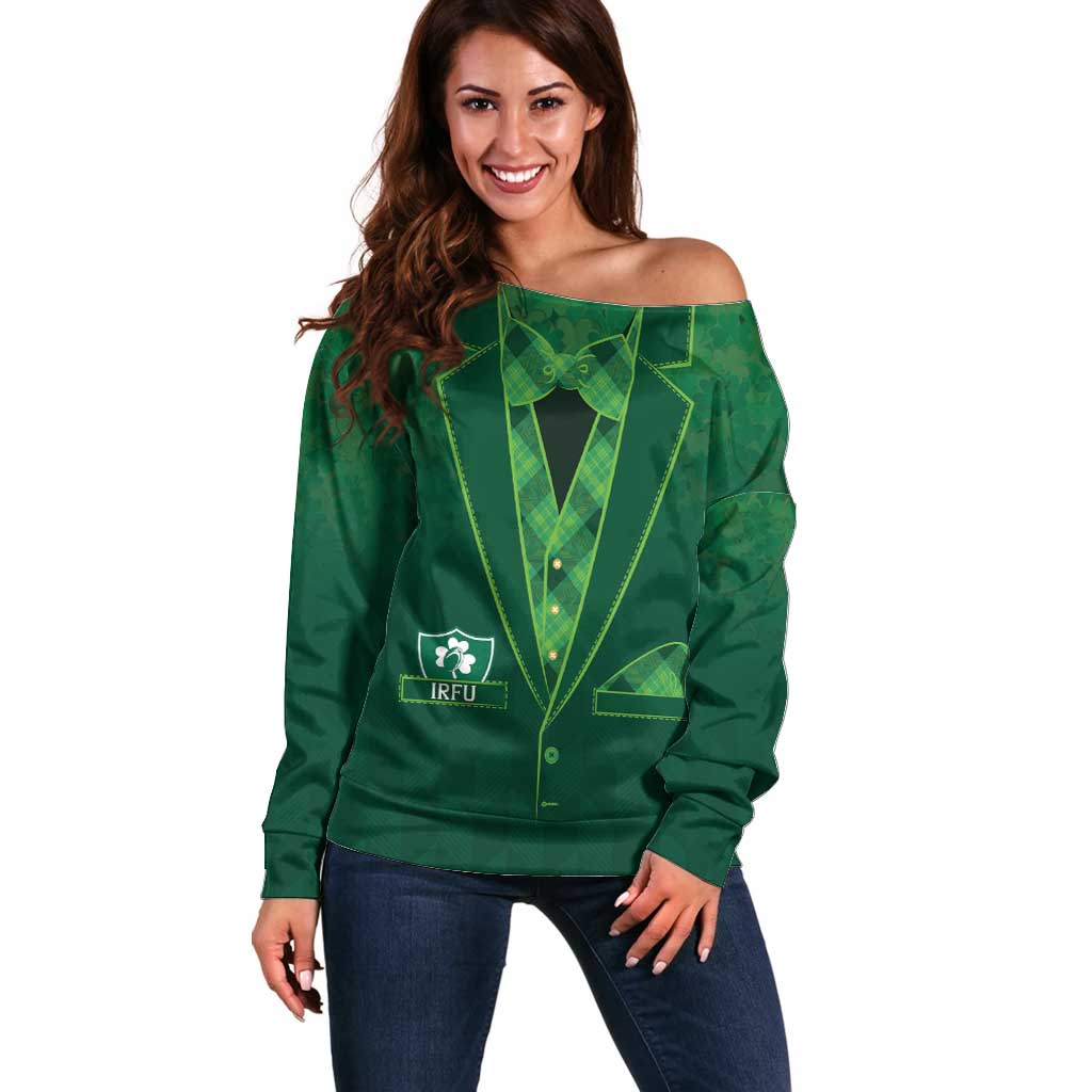 Custom Ireland Rugby Traditional Suit Costume Off Shoulder Sweater Shamrock Sporty Style - Wonder Print Shop