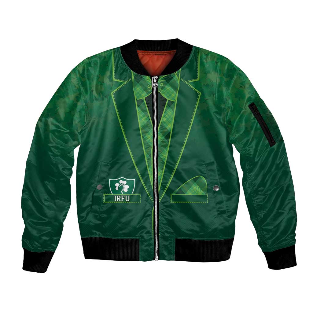 Custom Ireland Rugby Traditional Suit Costume Sleeve Zip Bomber Jacket Shamrock Sporty Style - Wonder Print Shop