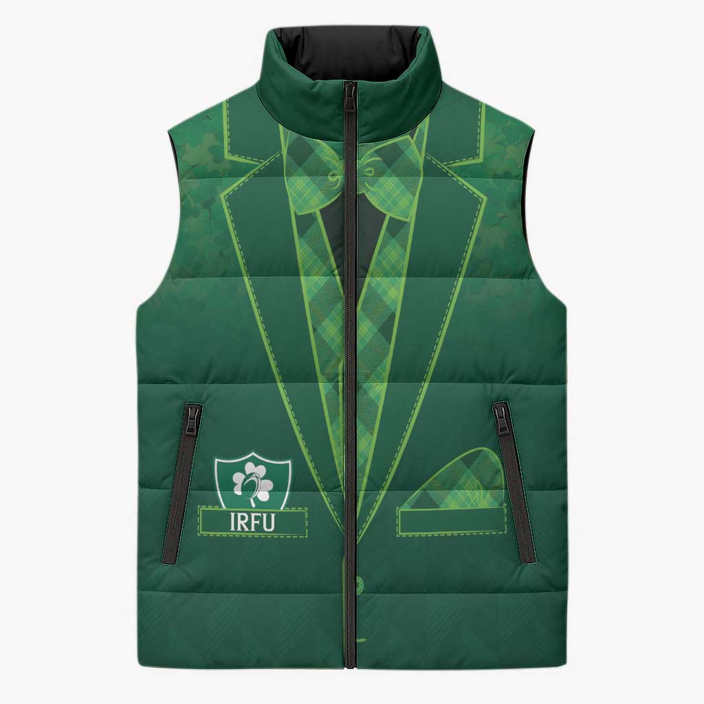 Custom Ireland Rugby Traditional Suit Costume Sleeveless Puffer Jacket Shamrock Sporty Style - Wonder Print Shop