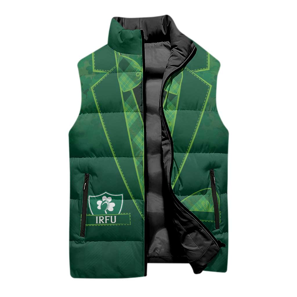 Custom Ireland Rugby Traditional Suit Costume Sleeveless Puffer Jacket Shamrock Sporty Style - Wonder Print Shop