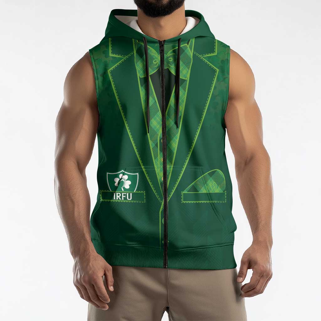 Custom Ireland Rugby Traditional Suit Costume Sleeveless Zip Hoodie Shamrock Sporty Style - Wonder Print Shop