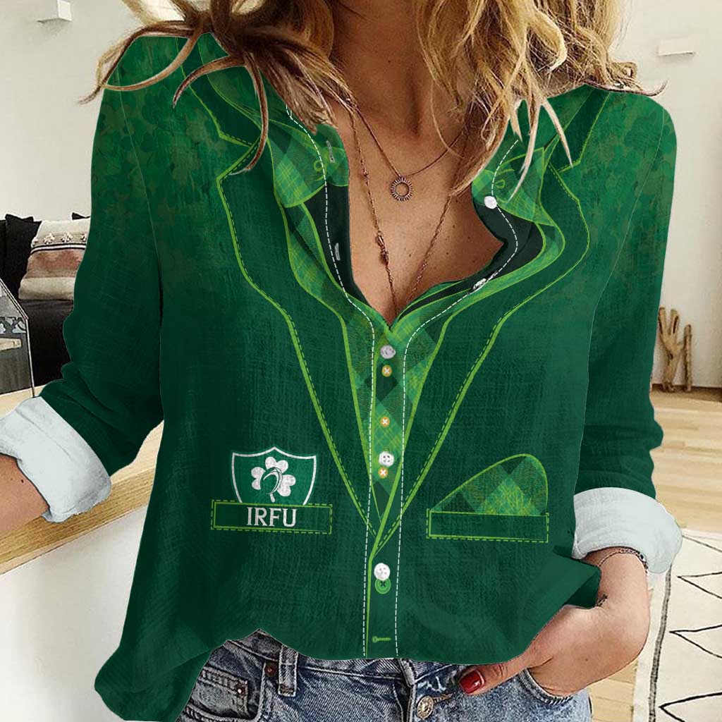 Custom Ireland Rugby Traditional Suit Costume Women Casual Shirt Shamrock Sporty Style - Wonder Print Shop