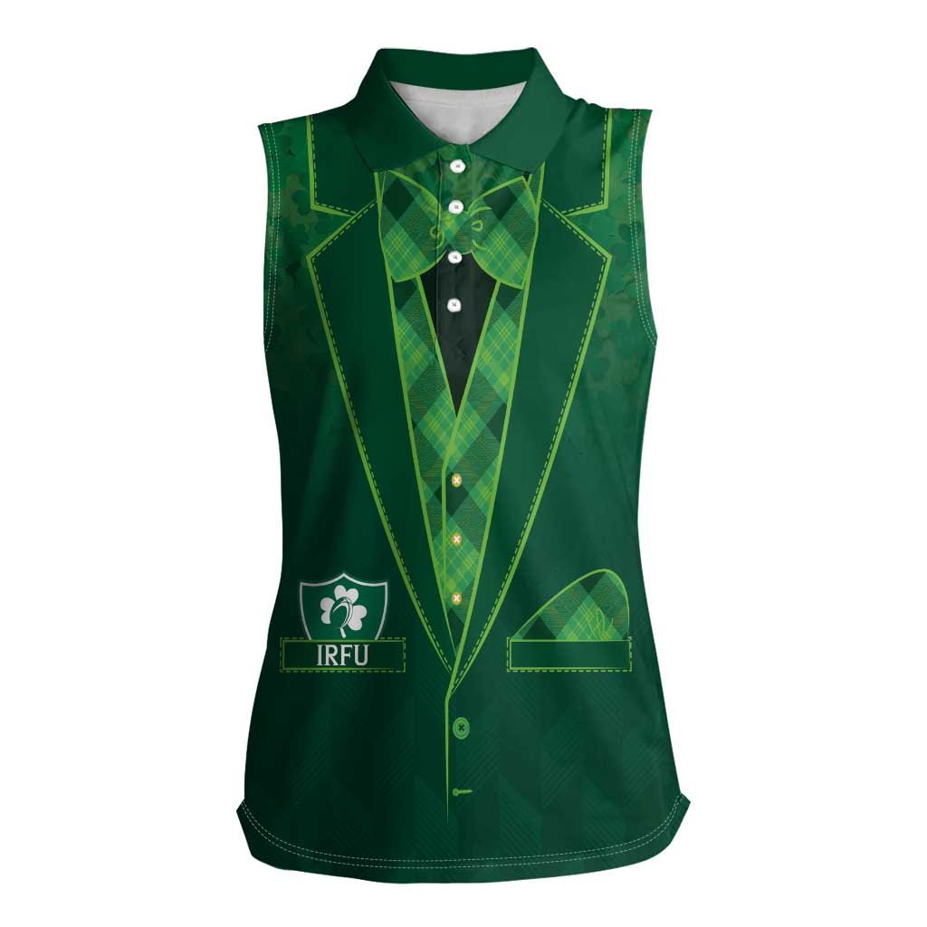 Custom Ireland Rugby Traditional Suit Costume Women Sleeveless Polo Shirt Shamrock Sporty Style - Wonder Print Shop