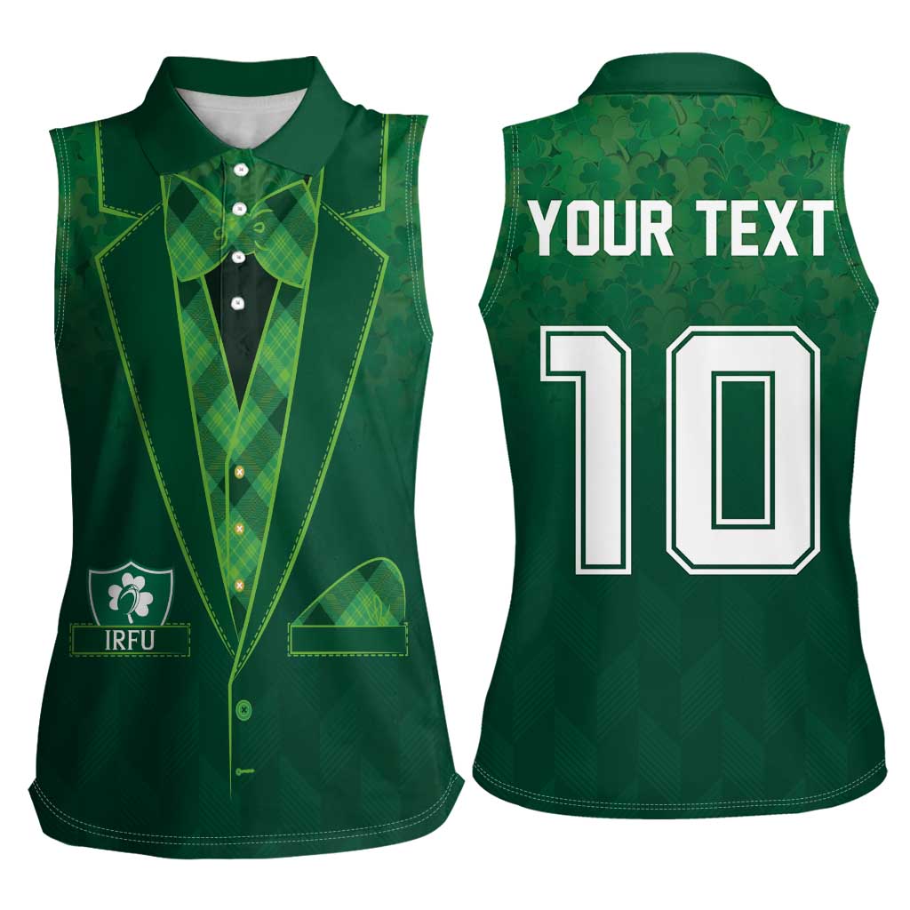 Custom Ireland Rugby Traditional Suit Costume Women Sleeveless Polo Shirt Shamrock Sporty Style - Wonder Print Shop