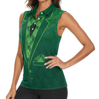 Custom Ireland Rugby Traditional Suit Costume Women Sleeveless Polo Shirt Shamrock Sporty Style - Wonder Print Shop
