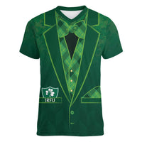 Custom Ireland Rugby Traditional Suit Costume Women V-Neck T-Shirt Shamrock Sporty Style - Wonder Print Shop