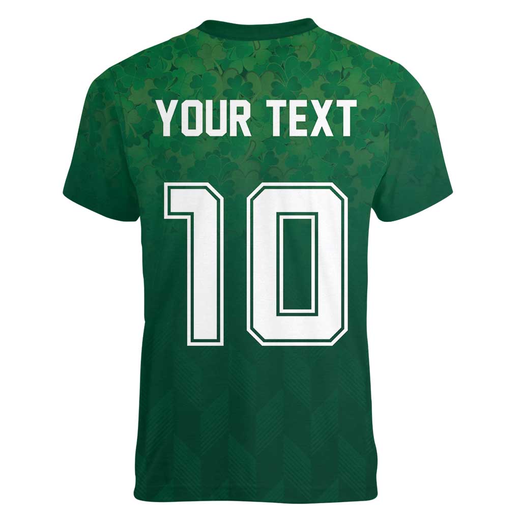 Custom Ireland Rugby Traditional Suit Costume Women V-Neck T-Shirt Shamrock Sporty Style - Wonder Print Shop