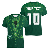 Custom Ireland Rugby Traditional Suit Costume Women V-Neck T-Shirt Shamrock Sporty Style - Wonder Print Shop