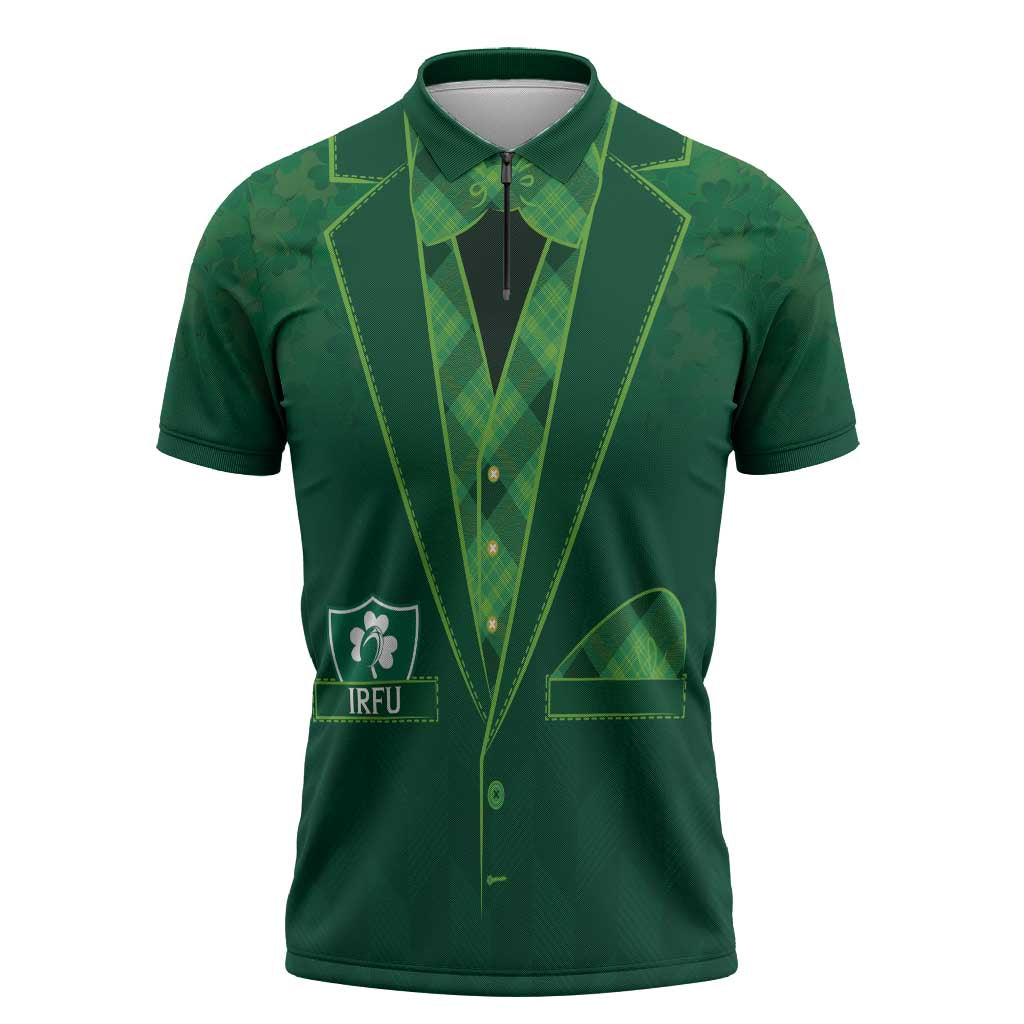 Custom Ireland Rugby Traditional Suit Costume Zipper Polo Shirt Shamrock Sporty Style - Wonder Print Shop