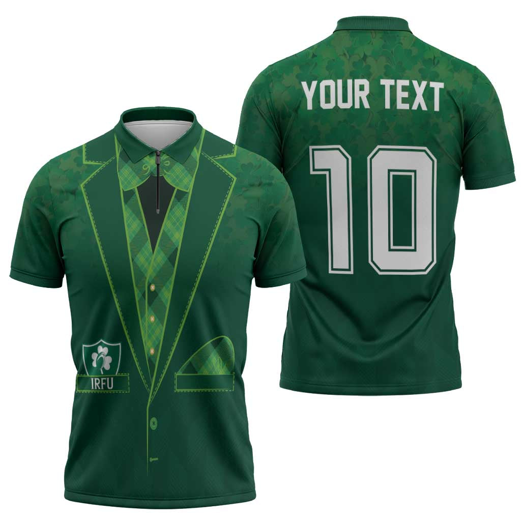 Custom Ireland Rugby Traditional Suit Costume Zipper Polo Shirt Shamrock Sporty Style - Wonder Print Shop