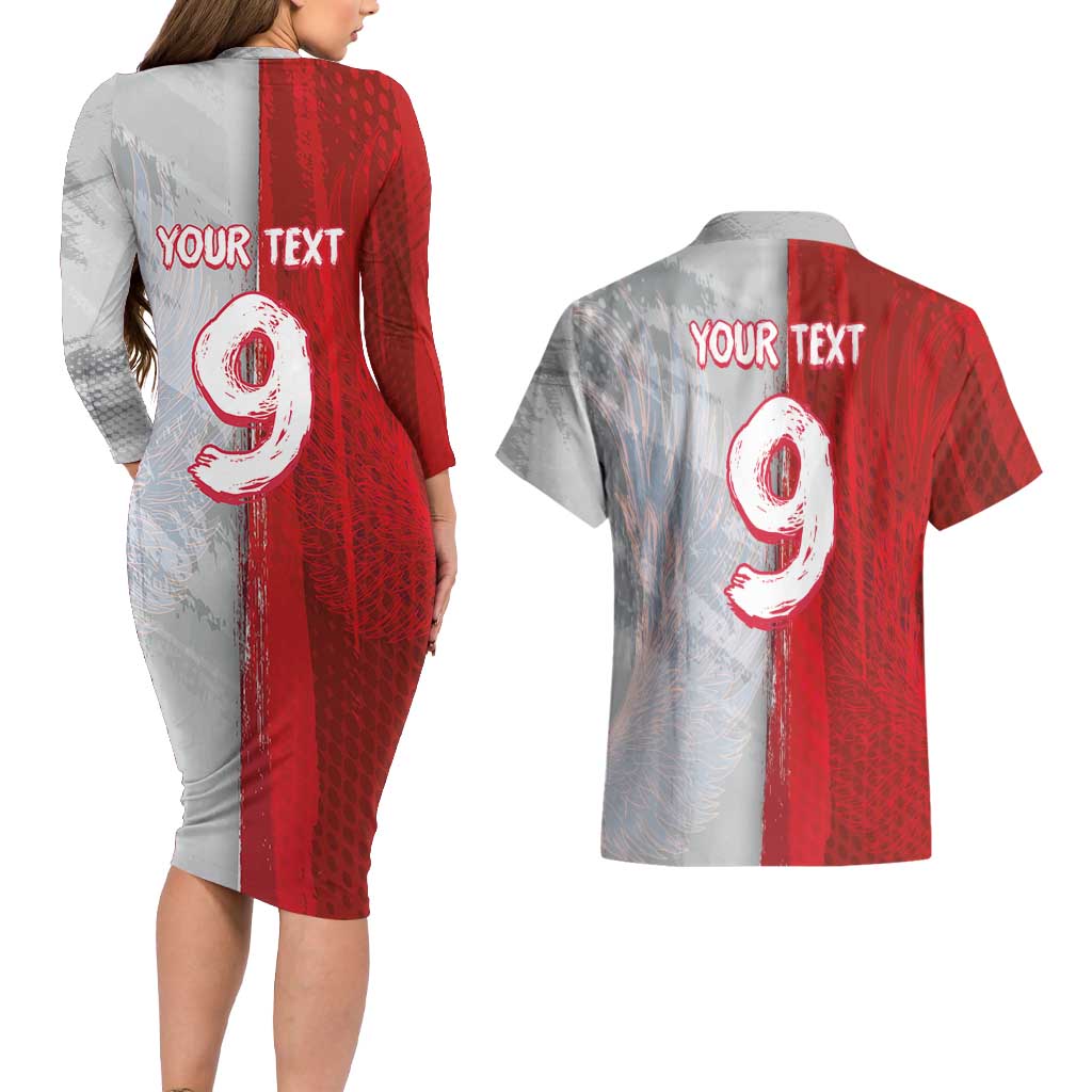 Custom Polish Football Couples Matching Long Sleeve Bodycon Dress and Hawaiian Shirt Eagle Wings Grunge Sporty Half Style - Wonder Print Shop