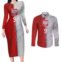 Custom Polish Football Couples Matching Long Sleeve Bodycon Dress and Long Sleeve Button Shirt Eagle Wings Grunge Sporty Half Style - Wonder Print Shop