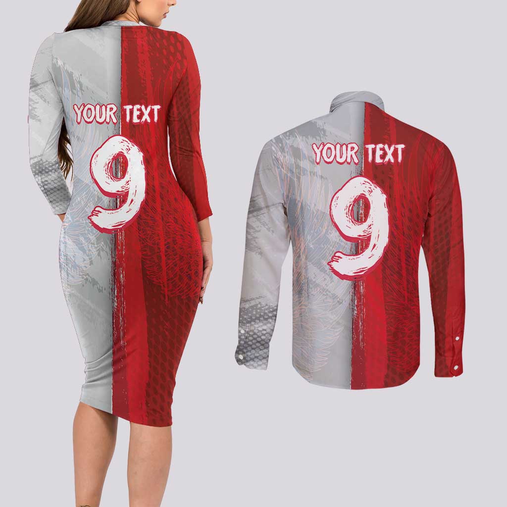 Custom Polish Football Couples Matching Long Sleeve Bodycon Dress and Long Sleeve Button Shirt Eagle Wings Grunge Sporty Half Style - Wonder Print Shop