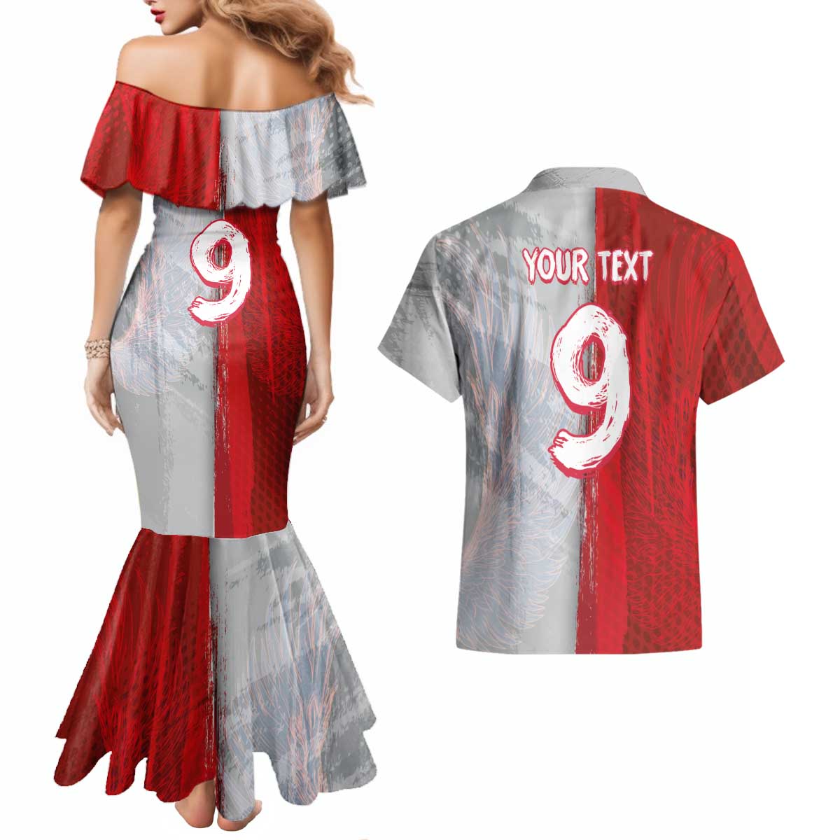 Custom Polish Football Couples Matching Mermaid Dress and Hawaiian Shirt Eagle Wings Grunge Sporty Half Style - Wonder Print Shop