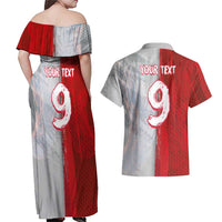 Custom Polish Football Couples Matching Off Shoulder Maxi Dress and Hawaiian Shirt Eagle Wings Grunge Sporty Half Style - Wonder Print Shop