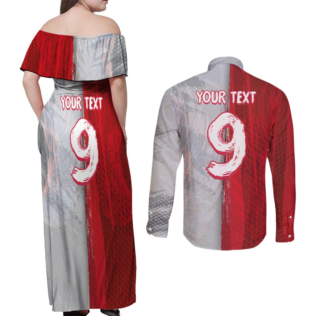Custom Polish Football Couples Matching Off Shoulder Maxi Dress and Long Sleeve Button Shirt Eagle Wings Grunge Sporty Half Style - Wonder Print Shop