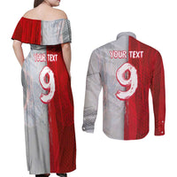Custom Polish Football Couples Matching Off Shoulder Maxi Dress and Long Sleeve Button Shirt Eagle Wings Grunge Sporty Half Style - Wonder Print Shop