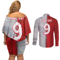Custom Polish Football Couples Matching Off Shoulder Short Dress and Long Sleeve Button Shirt Eagle Wings Grunge Sporty Half Style - Wonder Print Shop
