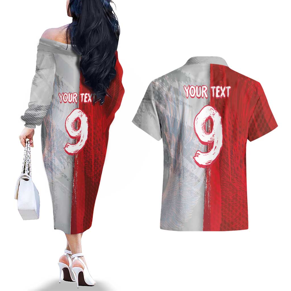 Custom Polish Football Couples Matching Off The Shoulder Long Sleeve Dress and Hawaiian Shirt Eagle Wings Grunge Sporty Half Style - Wonder Print Shop