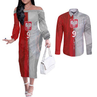 Custom Polish Football Couples Matching Off The Shoulder Long Sleeve Dress and Long Sleeve Button Shirt Eagle Wings Grunge Sporty Half Style - Wonder Print Shop