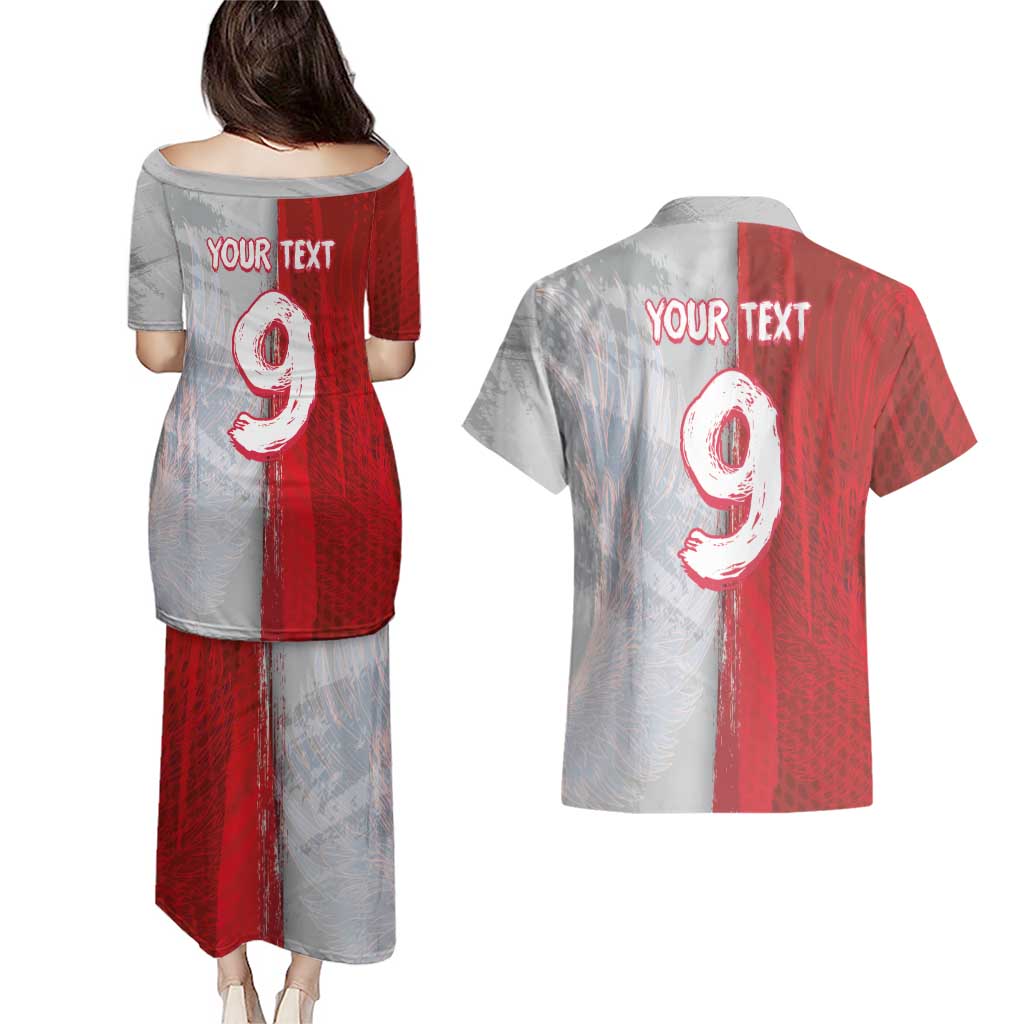 Custom Polish Football Couples Matching Puletasi and Hawaiian Shirt Eagle Wings Grunge Sporty Half Style - Wonder Print Shop