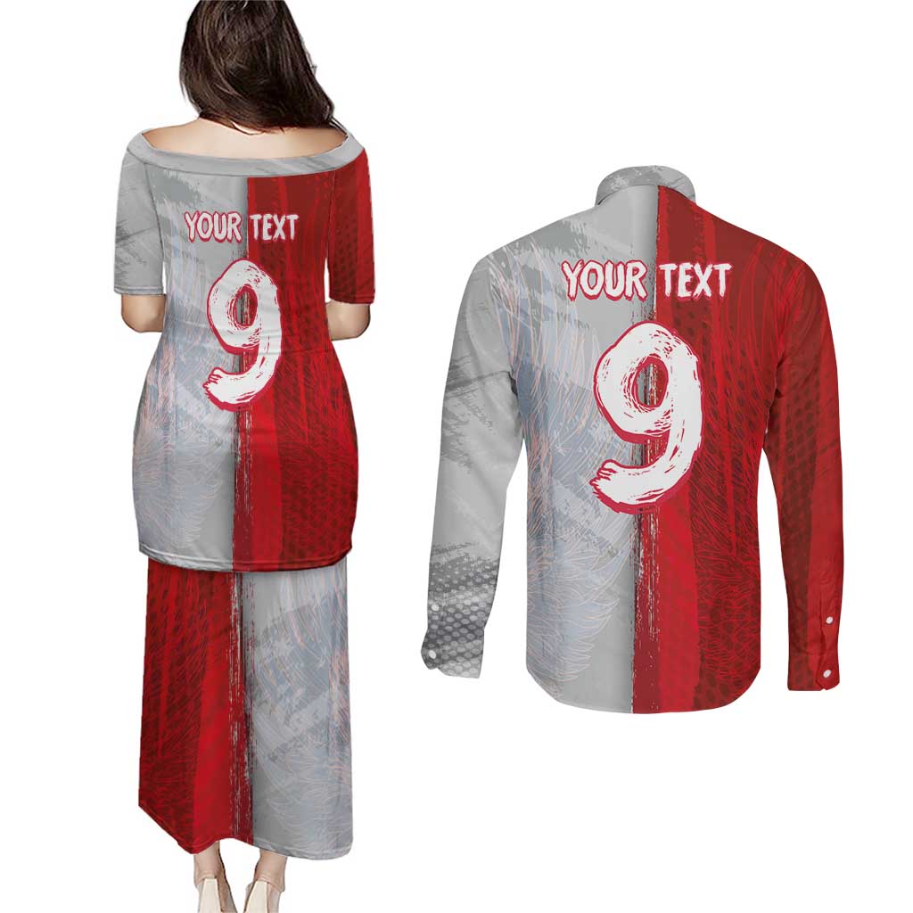 Custom Polish Football Couples Matching Puletasi and Long Sleeve Button Shirt Eagle Wings Grunge Sporty Half Style - Wonder Print Shop