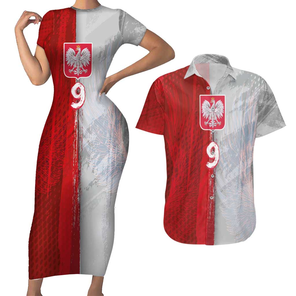 Custom Polish Football Couples Matching Short Sleeve Bodycon Dress and Hawaiian Shirt Eagle Wings Grunge Sporty Half Style - Wonder Print Shop