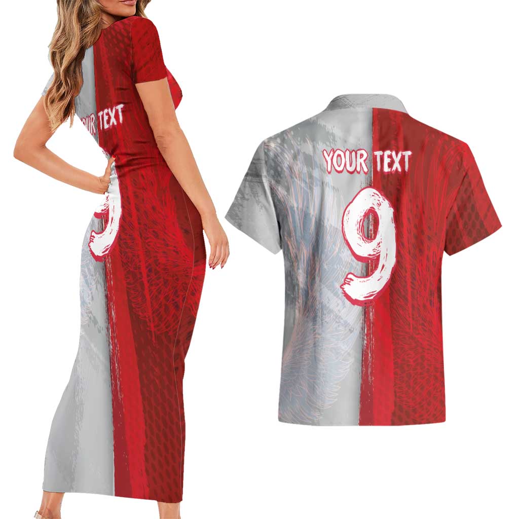 Custom Polish Football Couples Matching Short Sleeve Bodycon Dress and Hawaiian Shirt Eagle Wings Grunge Sporty Half Style - Wonder Print Shop