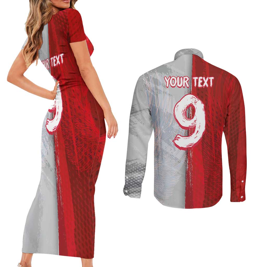 Custom Polish Football Couples Matching Short Sleeve Bodycon Dress and Long Sleeve Button Shirt Eagle Wings Grunge Sporty Half Style - Wonder Print Shop
