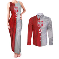 Custom Polish Football Couples Matching Tank Maxi Dress and Long Sleeve Button Shirt Eagle Wings Grunge Sporty Half Style - Wonder Print Shop