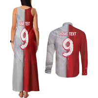 Custom Polish Football Couples Matching Tank Maxi Dress and Long Sleeve Button Shirt Eagle Wings Grunge Sporty Half Style - Wonder Print Shop