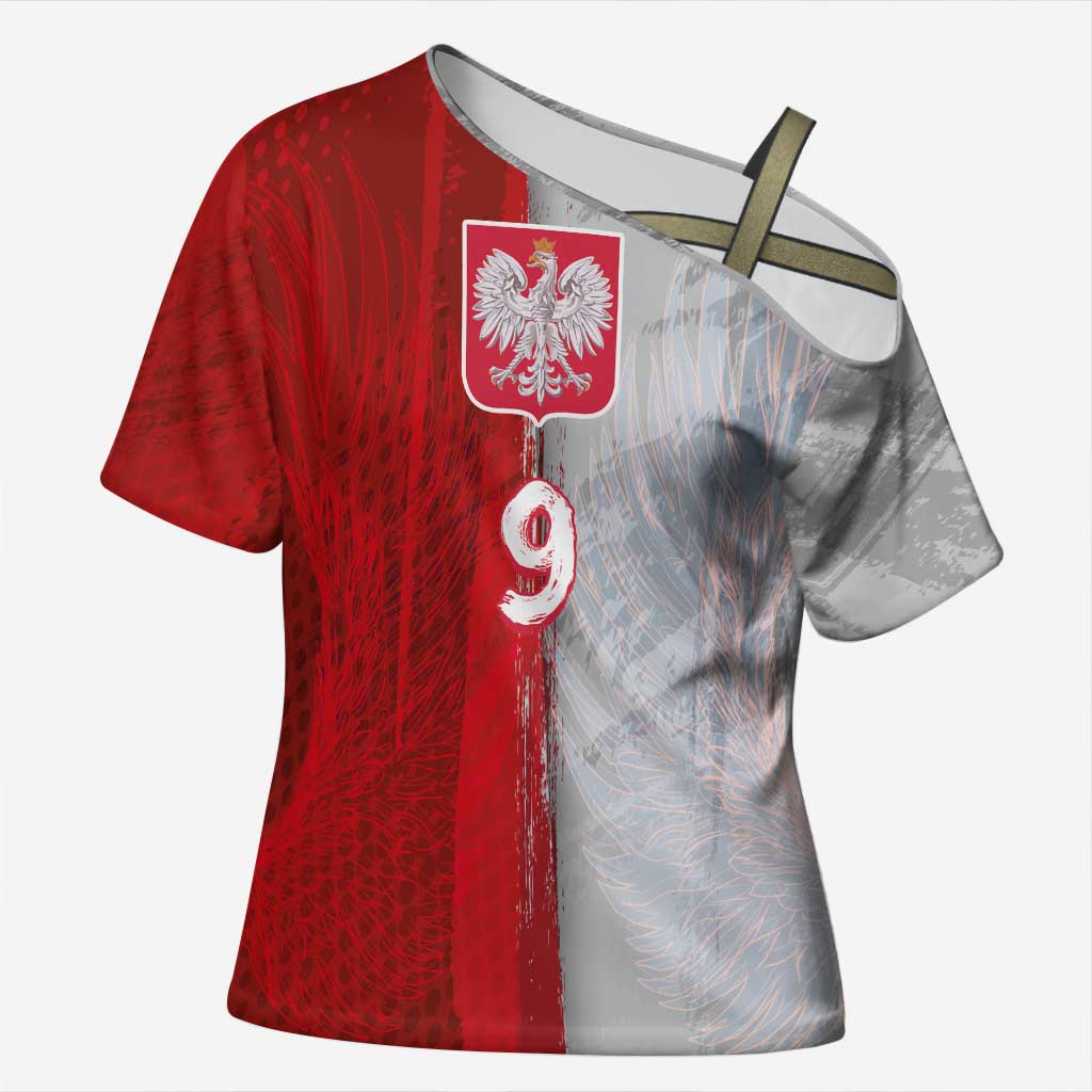 Custom Polish Football Cross Shoulder Shirt Eagle Wings Grunge Sporty Half Style - Wonder Print Shop