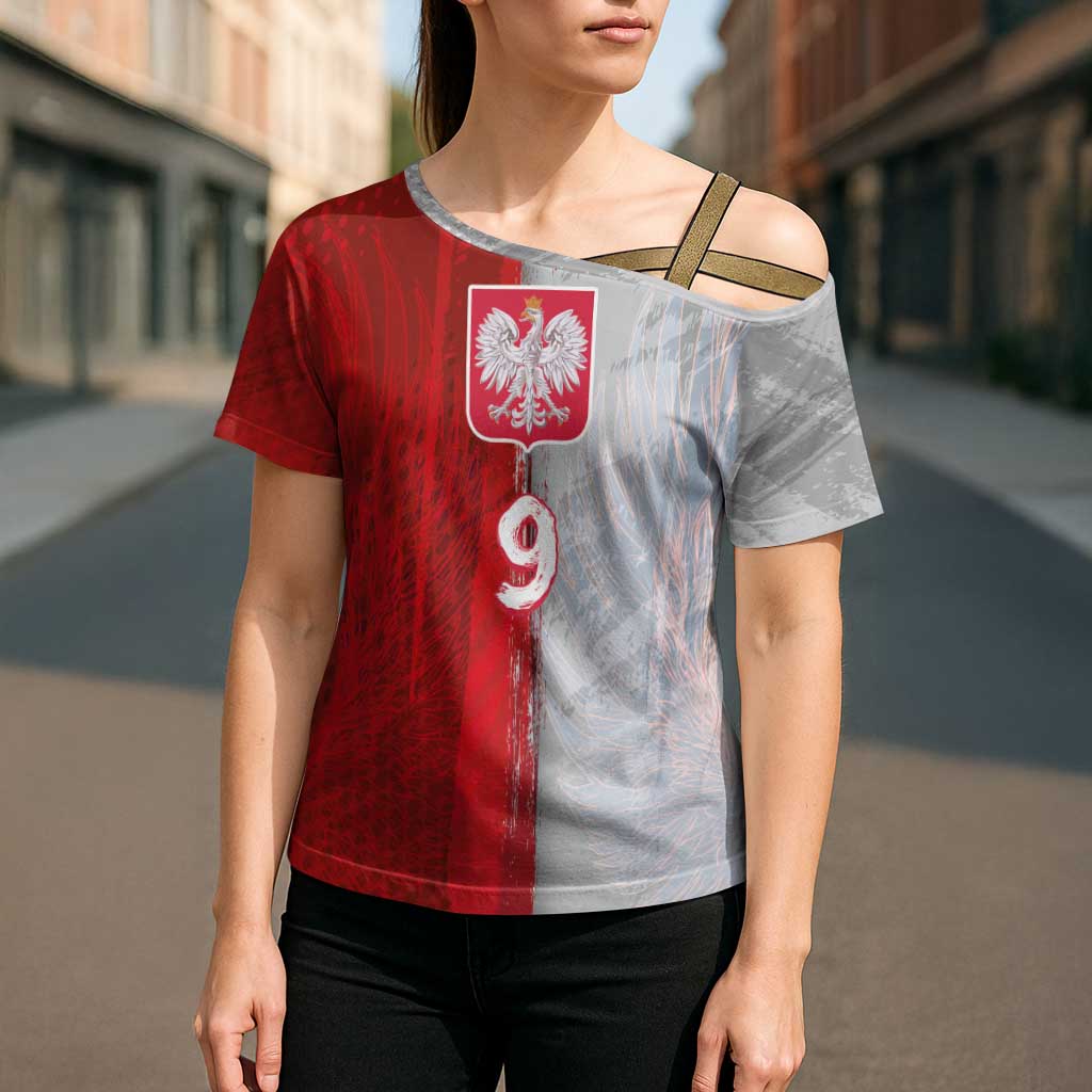 Custom Polish Football Cross Shoulder Shirt Eagle Wings Grunge Sporty Half Style - Wonder Print Shop