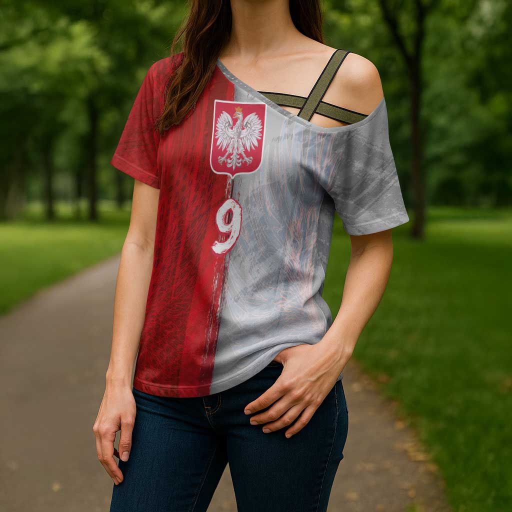 Custom Polish Football Cross Shoulder Shirt Eagle Wings Grunge Sporty Half Style - Wonder Print Shop