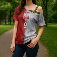 Custom Polish Football Cross Shoulder Shirt Eagle Wings Grunge Sporty Half Style - Wonder Print Shop