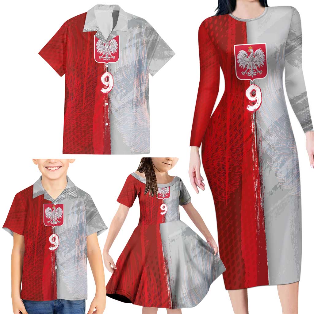 Custom Polish Football Family Matching Long Sleeve Bodycon Dress and Hawaiian Shirt Eagle Wings Grunge Sporty Half Style - Wonder Print Shop