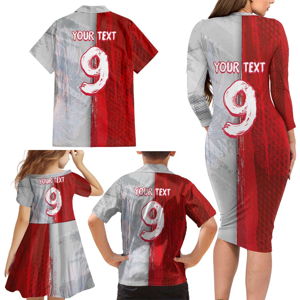 Custom Polish Football Family Matching Long Sleeve Bodycon Dress and Hawaiian Shirt Eagle Wings Grunge Sporty Half Style - Wonder Print Shop