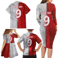 Custom Polish Football Family Matching Long Sleeve Bodycon Dress and Hawaiian Shirt Eagle Wings Grunge Sporty Half Style - Wonder Print Shop