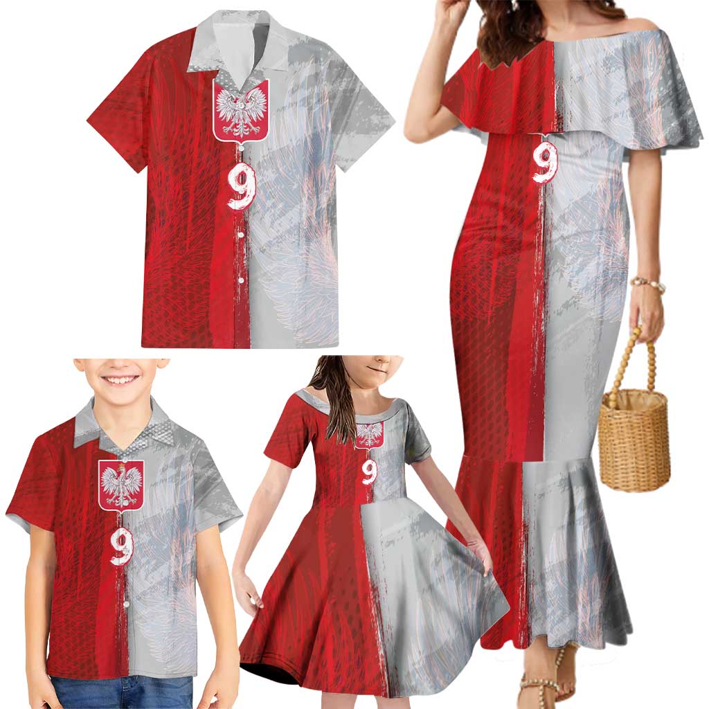 Custom Polish Football Family Matching Mermaid Dress and Hawaiian Shirt Eagle Wings Grunge Sporty Half Style - Wonder Print Shop