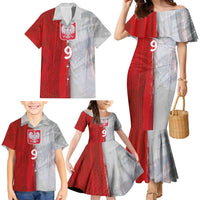 Custom Polish Football Family Matching Mermaid Dress and Hawaiian Shirt Eagle Wings Grunge Sporty Half Style - Wonder Print Shop